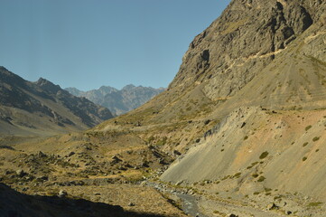 Driving through the windy mountain roads of the High Andes between Chile and Argentina