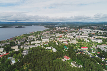Aerial Townscape of Suburb of the Town Kandalaksha located in Northwestern Russia