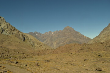 Driving through the windy mountain roads of the high Andes between Chile and Argentina