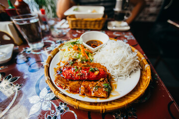Traditional Vietnamese food and coffee. 