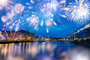 Fireworks in Malmo, Sweden at new years eve. 