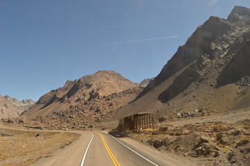 Driving through the windy mountain roads of the high Andes between Chile and Argentina