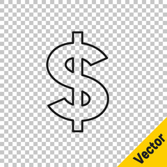 Black line Dollar symbol icon isolated on transparent background. Cash and money, wealth, payment symbol. Casino gambling. Vector.