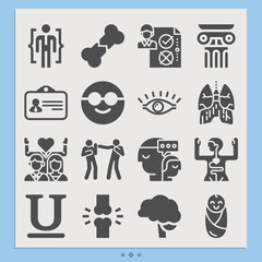 Simple set of humanities related filled icons.