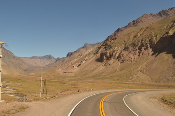 Driving through the windy mountain roads of the high Andes between Chile and Argentina