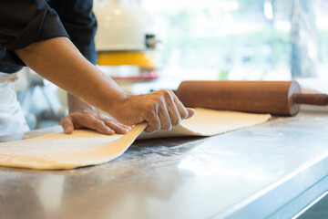 Obraz na płótnie Canvas process of Croissant dough, Baking, Baker - Occupation, Homemade, Making