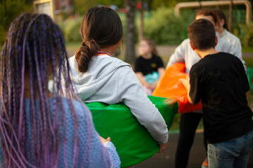 Children in the playground. Summer game.