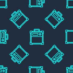 Green line Guitar amplifier icon isolated seamless pattern on blue background. Musical instrument. Vector.