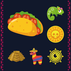 mexican taco and set flat style icons