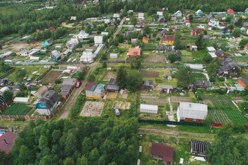 Obraz premium Aerial Townscape of Suburban Village Sosnoviy Bor located in Russia near the town Kandalaksha