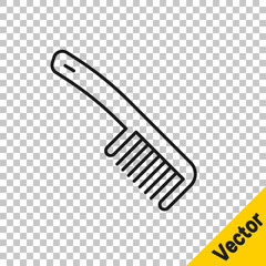Fototapeta premium Black line Hairbrush icon isolated on transparent background. Comb hair sign. Barber symbol. Vector.