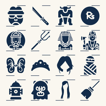 Simple set of fancy dress related filled icons.