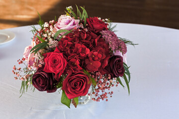 Beautiful flower arrangement of red flowers close up