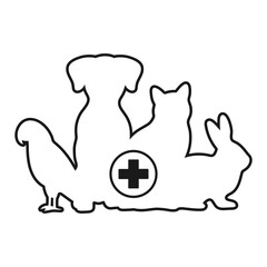 veterinary emblem pet silhouettes with medical cross on white background