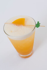 Orange juice glass. Isolated on white background