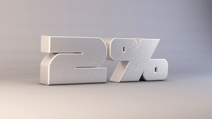 2 percent 3d metal text isolated on white, 3d render illustration