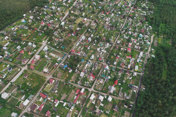 Aerial Townscape of Suburban Village Sosnoviy Bor located in Russia near the town Kandalaksha