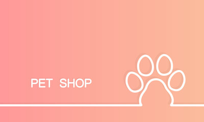 Pet shop banner. Dog footprint. Animal clinic. Vector on isolated background. EPS 10