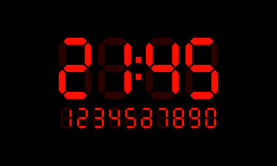 Digital clock number icon set. Vector on isolated black background. EPS 10
