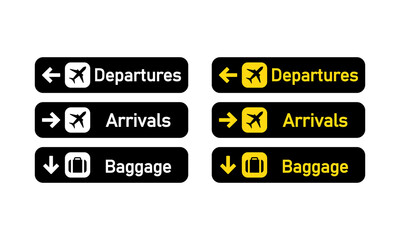 Departures, arrivals and baggage sign. Airport sign. Vector on isolated white background. EPS 10