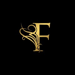 Gold luxury Initial F letter logo icon concept monogram nature ornate vector design