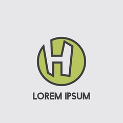 H Negative Space Initial Logo Concept Circle Icon Template