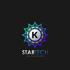 Modern K Initial logo design concept technology circle star logo template design vector