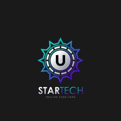 Fototapeta premium Modern U Initial logo design concept technology circle star logo template design vector