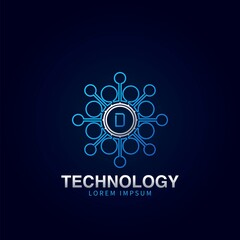 Fototapeta premium Letter D initial logotype, Digital abstract Technology Science dot molecule vector logo template