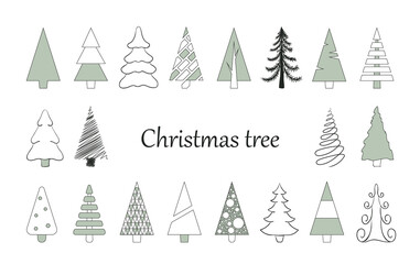 Set of Christmas trees. Vector elements of pine tree isolated on a white background.