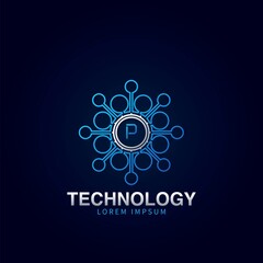 Fototapeta premium Letter P initial logotype, Digital abstract Technology Science dot molecule vector logo template