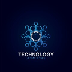 Fototapeta premium Letter T initial logotype, Digital abstract Technology Science dot molecule vector logo template