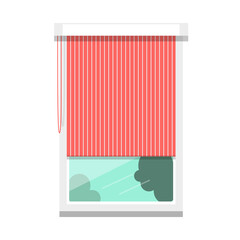 Window with roll-up curtain, blinds. Vector isolated on a white background.
