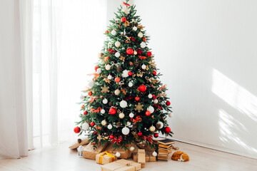 Christmas tree with decor gifts for new year interior holiday