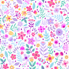 Cute floral pattern in the small flowers. Seamless vector texture. Elegant template for fashion prints. Printing with small colorful flowers. White background.