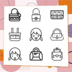 Simple set of 9 icons related to little girl
