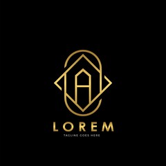 Golden A Initial letter Logo Vector Design Concept Geometrical Line