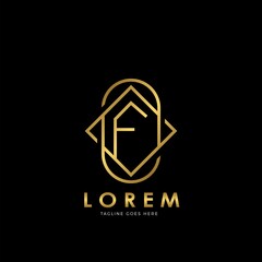 Golden F Initial letter Logo Vector Design Concept Geometrical Line