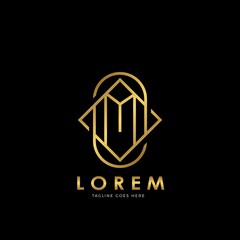 Golden M Initial letter Logo Vector Design Concept Geometrical Line