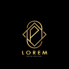 Golden P Initial letter Logo Vector Design Concept Geometrical Line
