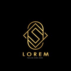 Golden S Initial letter Logo Vector Design Concept Geometrical Line