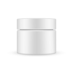 Blank cosmetic jar mockup isolated on white background, front view. Vector illustration