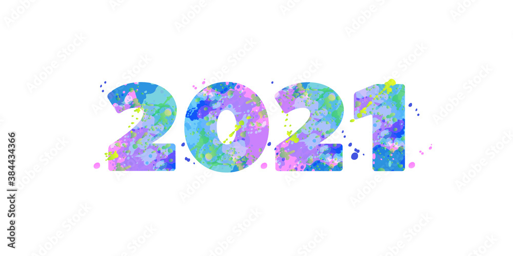 Fototapete 2021 merry christmas and a happy new year banner. creative vector typography digits with multicolore
