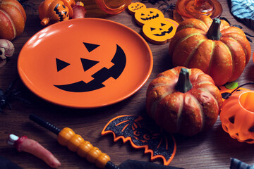 horror spooky funny ghost in halloween on holiday season greeting night celebration party with toy...