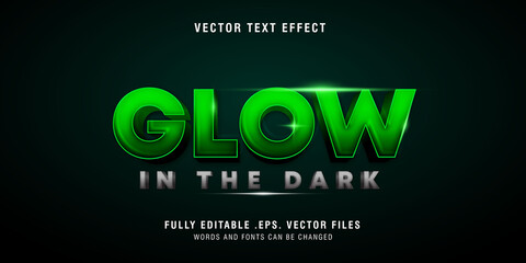 Glow in the dark text style effect, editable eps vector