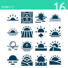 Simple set of 16 icons related to atmospheric phenomenon