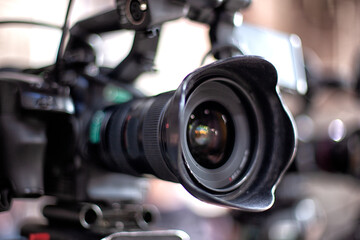 Fototapeta na wymiar Film industry. detail of Video camera. Broadcasting and Recording with Digital Camera