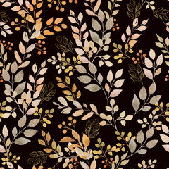 Watercolor seamless pattern with autumn  leaves. Can be used as wallpaper. 