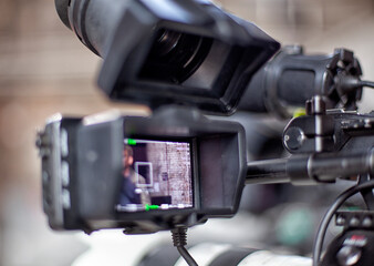 Film industry. detail of Video camera. Broadcasting and Recording with Digital Camera