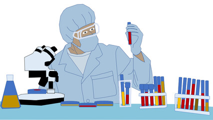 scientist in laboratory with tubes, medical research
